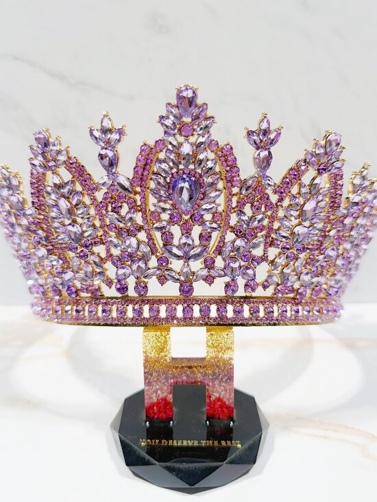 Lavender Crystal Crown, Gold birthday Crown, Homecoming Tiara, Royal Queen Crown